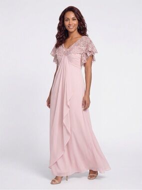 Jaeden Pink Lace Chiffon Off-Shoulder Wedding Guest Dress NWT